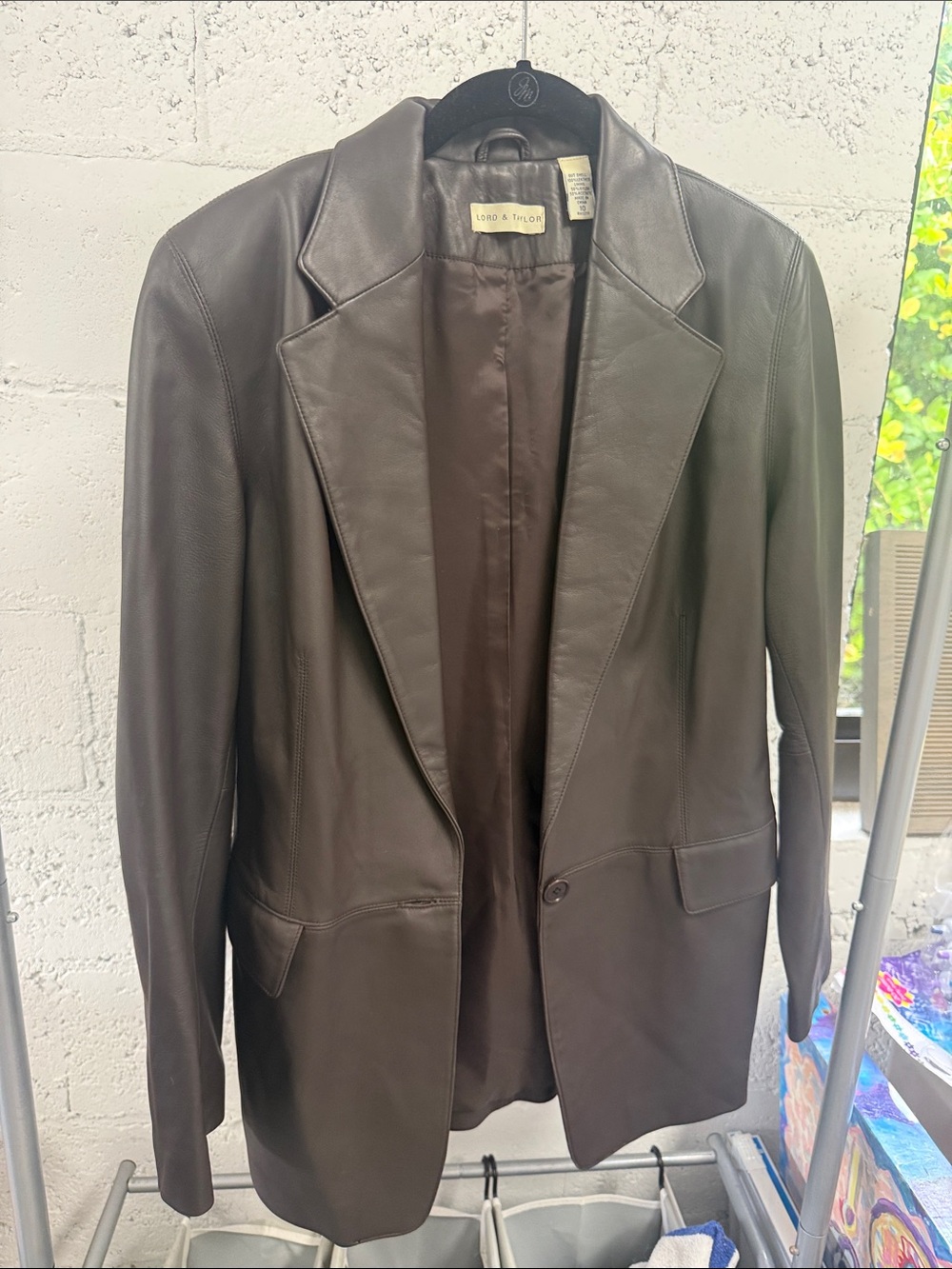 Brown Leather Blazer Jacket Lord & Taylor Size 10 - LIKE NEW Excellent Condition